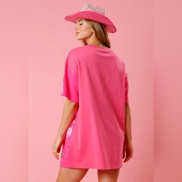 New Fantastic Fawn Pink Sequin Heart Mini Dress Size L - Picture 3 of 8